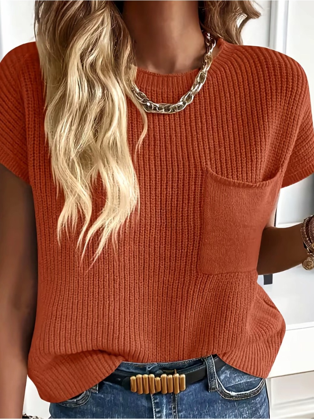 Rust Pocket Knit Tank Top - Women's Casual Summer Top